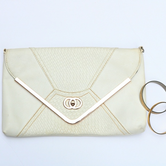 Vintage White Leather Envelope Clutch Handbag - Picture 5 of 9